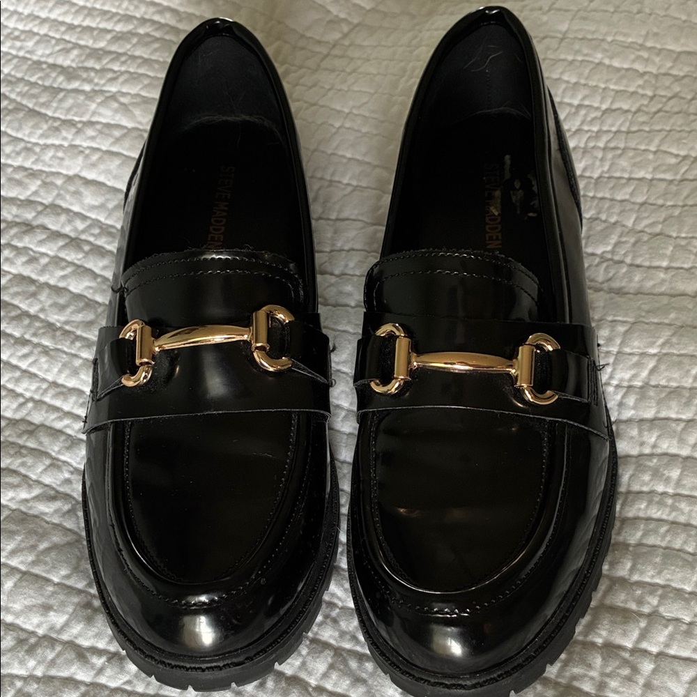 Steve Madden Black Loafers with Gold Accent